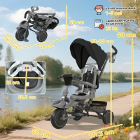 AIYAPLAY Triciclu pentru Copii 6 în 1 cu Mâner de Împins și Scaun Rotativ, 111.5x52x98 cm, Negru(m-3)