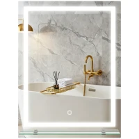 kleankin Espejo para Baño 60x80 cm con 3 Colores de Luz Estante de Vidrio Función de Memoria e Interruptor Táctil Plata(m-10)