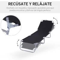 Outsunny Tumbona Jardín Exterior Plegable con Respaldo Ajustable en 5 Posiciones Carga 120 kg para Terraza 187x55x24 cm Negro(m-4)