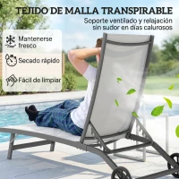 Outsunny Juego de 2 Tumbonas Reclinables de Jardín de Aluminio con Respaldo Ajustable y Ruedas 165x66x102 cm Blanco Mate(m-7)