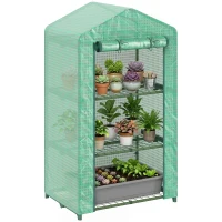 Outsunny Invernadero de Jardín de 3 Niveles Puerta Enrollable Marco de Metal Cubierta de PE Anti-UV 69x49x125 cm Verde(m-10)