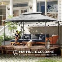 Outsunny Pavilion de Grădină cu Acoperiș Dublu, 397x297x265 cm, Alb Crem(m-5)