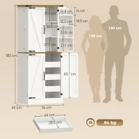 HOMCOM Credenza da Cucina Alta con 4 Porte, 3 Cassetti, 8 Portaspezie e Ripiani Regolabili, 76x40x182 cm, Bianco(m-3)