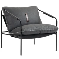 HOMCOM Butaca de Salón Moderna Sillón de Lectura Tapizado en Cuero Sintético Fundas de Cojines Extraíbles Gris Carbón(m-1)