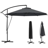 Outsunny Parasol de Jardín Excéntrico Sombrilla con Funda para Sombrilla Protección UV 50+ y Base Cruzada Ø290x243 cm Gris Oscuro(m-10)