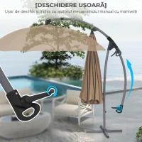 Outsunny Umbrelă de grădină suspendată 2.7m, deschidere cu manivelă și 16 spițe din fibră de sticlă, culoare kaki(m-4)