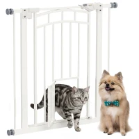 PawHut Barrera de Seguridad para Perros 74-80 cm con Montaje a Presión Doble Bloqueo Extensión para Puerta Escalera Blanco(m-10)