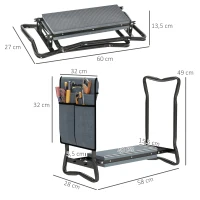 Outsunny Taburete de Jardín Plegable con Almohadilla de Espuma EVA Asiento de Jardín 2 en 1 con Bolsa para Herramientas(m-3)