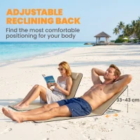 Outsunny Set of 2 Foldable Garden Beach Chair Mat - Lightweight Outdoor Sun Lounger Seats with Adjustable Back, Metal Frame, PE Fabric, Head Pillow, and Carry Bag, Beige(m-5)