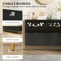 HOMCOM Scarpiera 20 paia con 4 sportelli ribaltabili, ante scanalate e ripiani regolabili, 105x24x91,5cm, nero(m-7)