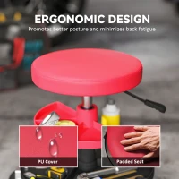 HOMCOM Rolling Mechanic Stool, 135kg Capacity Workshop Stool, 360° Swivel Roller Padded Creeper Seat with Wheels, Tool Trays Storage for Garage, Shop, Auto Repair, Red(m-6)