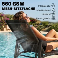 Outsunny Sonnenliege Klappbar tragbar Gartenliege mit ausziehbarer Fußstütze 5-fach Verstellbar Rückenlehne Atmungsaktiv(m-6)
