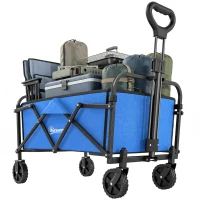 Outsunny Carro de Jardín Plegable con Ruedas Mango Ajustable Carga 68 kg para Campaña Compra 81x45x89 cm Azul(m-10)