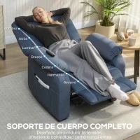 HOMCOM Sillón Relax Reclinable Eléctrico Silencioso con Función Memoria Reposapiés Mando a Distancia Bolsillos Laterales Azul(m-6)