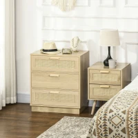 HOMCOM Cómoda com 3 Gavetas de Vime Cómoda de Madeira para Dormitório Sala de Estar Estilo Boêmio 60x38x69 cm Madeira(m-9)