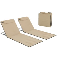 Outsunny Set of 2 Foldable Garden Beach Chair Mat - Lightweight Outdoor Sun Lounger Seats with Adjustable Back, Metal Frame, PE Fabric, Head Pillow, and Carry Bag, Beige(m-10)
