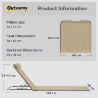Outsunny Set of 2 Foldable Garden Beach Chair Mat - Lightweight Outdoor Sun Lounger Seats with Adjustable Back, Metal Frame, PE Fabric, Head Pillow, and Carry Bag, Beige(m-3)