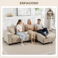 HOMCOM Sofá Chaise Longue Reversible de 3 Plazas 2 Almohadas Tapizado en Lino Marco de Acero 242x156x87 cm Beige(m-7)