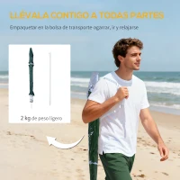 Outsunny Parasol para Playa 2 en 1 con 2 Paneles Laterales Toldo Portátil Anti-UV con Bolsa de Transporte Ø210x222cm Verde(m-8)