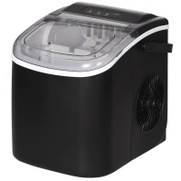 HOMCOM Machine à glaçons, 12kg en 24h, 9 glaçons en 6-12 minutes, ice maker avec poignée, panier et pelle, 22,2x29,4x29cm, noir(m-1)