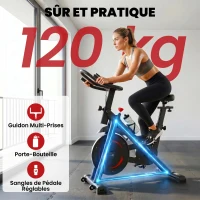SPORTNOW Vélo d'Appartement Silencieux avec Résistance Réglable, APP Connectez via Bluetooth, Écran LCD, 111,5x52,5x114,5cm, Noir(m-8)
