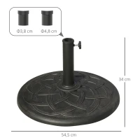 Outsunny Base para Sombrilla de Jardín Peso Neto 19 kg Soporte de Parasol Apto para Mástil de 38mm/48mm Resina para Terraza Patio Exterior Ø54,5x34 cm Bronce(m-3)