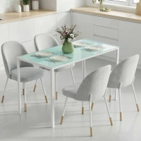 HOMCOM Mesa Sala de Jantar de Cristal Mesa Retangular para 4-6 pessoas com Pés de Metal Multifuncional para Cozinha 120x60x75cm Branco(m-2)