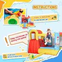 Outsunny Bouncy Castle Inflatable Trampoline Slide Pool Rocket Design 3.4 x 2.8 x 1.85m(m-7)