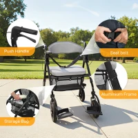 HOMCOM Rollator Walker Wheelchair, with Seat - Grey(m-9)