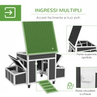 PawHut Pollaio in Legno per 2-4 Galline con 2 Nidi per la Cova, Tetto Apribile e Vassoio Estraibile, Grigio Scuro(m-5)