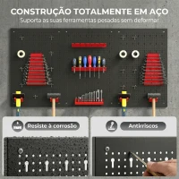 HOMCOM Organizador de Ferramentas de Parede com 28 Peças cada painel 60x40 cm com Ganchos e Suportes Preto e Vermelho(m-4)