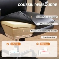 HOMCOM Chaise bureau ergonomique, fauteuil de bureau en PU, hauteur réglable, fonction bascule, pivotante 360°, noir(m-5)