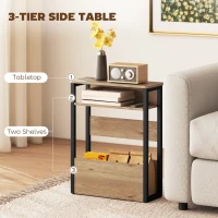 HOMCOM Tavolino da Soggiorno in Stile Industriale con 2 Ripiani, in Legno e Metallo, 46x18x58.5 cm, Color Noce Scuro(m-5)