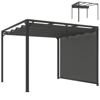 Outsunny Pérgola de Jardín de Aluminio 3x3 m con Techo Retráctil Lateral Enrollable UPF30+ Cenador de Jardín para Exterior Gris(m-10)