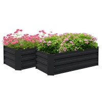 Outsunny Juego de 2 Jardineras Exterior Grandes de Acero Galvanizado Huertos Urbanos para Terraza Jardín 100x50x30 cm Negro(m-10)