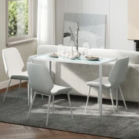 HOMCOM Mesa Sala de Jantar de Cristal Mesa Retangular para 4-6 pessoas com Pés de Metal Multifuncional para Cozinha 120x60x75cm Branco(m-7)