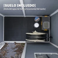 Outsunny Caseta de Jardín Exterior 151x92x193 cm con Suelo Puerta Corredera y Techo Inclinado para Almacenar Herramientas Gris(m-5)