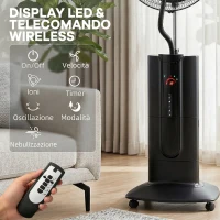 HOMCOM Ventilator de Podea 3 în 1 Oscilant cu Nebulizator de Apă, Telecomandă și Timer 9h, 45x38x130 cm, Negru(m-8)