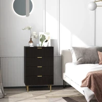 HOMCOM Kommode 4 Schubladen, Schlafzimmerkommode, modernes Aufbewahrungsmöbel mit Griffen und goldenen Füßen, Maße 60 x 40 x 96 cm, schwarz(m-6)