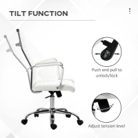 Vinsetto Scaun de Birou Ergonomic din Piele Ecologică, Scaun Rotativ și cu Funcție de Legănare, 54x62x104-114 cm, Alb(m-5)