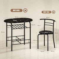 HOMCOM Set de Mesa Moderna con 2 Sillas para Comedor, Set 3 Piezas Muebles Ahorraespacio para Cocina, Balcón, Restaurante o Bar, Marrón y Negro(m-3)