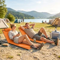 Outsunny Set of Two Metal Frame Beach Chairs, with Reclining Backs - Orange(m-9)