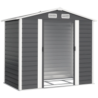 Outsunny Cobertizo Metálico para Jardín 213x120x166/194 cm con Base Refuerzo Puertas Correderas y Ventilaciones Gris Oscuro
