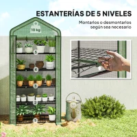 Outsunny Invernadero Resistente de 5 Niveles con 1 Puerta con Cremallera Anti-UV Diseño Ensanchado y Estantes 90x49x193 cm Verde(m-5)