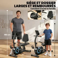 SPORTNOW Vélo d'Appartement Magnétique Vélo Couché Semi-allongé Silencieux Connecté Kinomap 8 Niveaux 136x56x106cm Bleu(m-7)