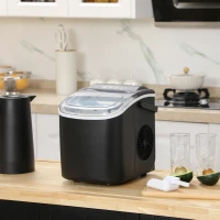 HOMCOM Machine à glaçons, 12kg en 24h, 9 glaçons en 6-12 minutes, ice maker avec poignée, panier et pelle, 22,2x29,4x29cm, noir(m-2)