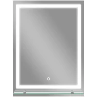 kleankin Espejo para Baño 60x80 cm con 3 Colores de Luz Estante de Vidrio Función de Memoria e Interruptor Táctil Plata(m-1)