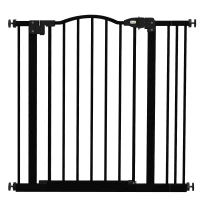 PawHut Barrera para Perros con Ancho Ajustable 74-87 cm Barrera de Seguridad para Perros con 1 Extensión Negro(m-1)