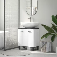 HOMCOM Under-Sink Cabinet with 2 Doors and Adjustable Shelf for Sink with or without Pedestal 60x34x70 cm Glossy White(m-2)