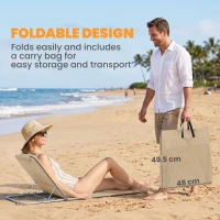 Outsunny Set of 2 Foldable Garden Beach Chair Mat - Lightweight Outdoor Sun Lounger Seats with Adjustable Back, Metal Frame, PE Fabric, Head Pillow, and Carry Bag, Beige(m-7)